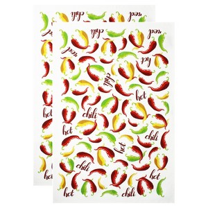 2pk Chili Peppers Print Kitchen Towels - MU Kitchen: Cotton Tea & Drying Towels, Machine Washable - 1 of 3