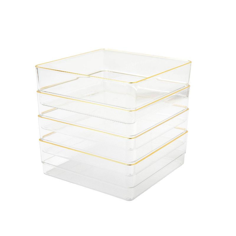 Martha Stewart 6&#34; x 6&#34; 4pc Plastic Stackable Office Desk Drawer Organizers with Gold Trim Clear, 6 of 11