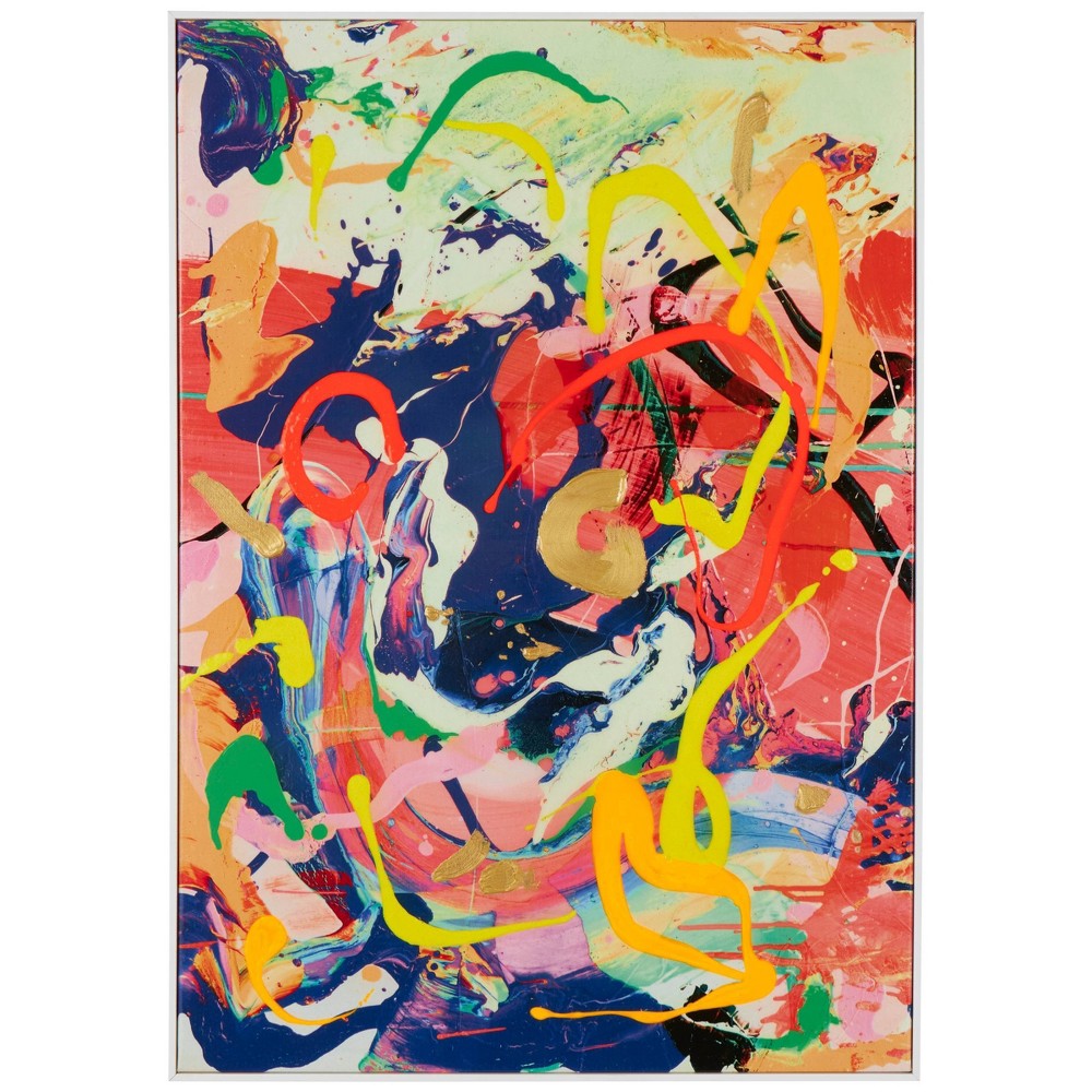 Photos - Other Decoration 40"x28" Canvas Abstract Paint Splatter Wall Art with White Frame Blue - CosmoLiving by Cosmopolitan: Modern Decor, Vertical