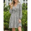 Leopard Print Shirred Waist Dress V Neck Long Sleeve Stretchy Figure-Flattering Dresses Gown - 3 of 4