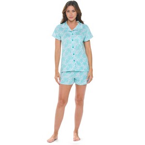 Casual Nights Women's Rayon Printed Short Sleeve Capri Pajama Set - 1 of 4