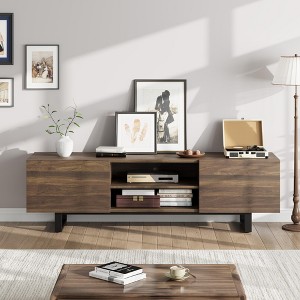 70" TV Stand for 65-80 Inch TVs, Mid Century Modern Entertainment Center with Storage Cabinet, 2 Drawers & Open Shelves - 1 of 4