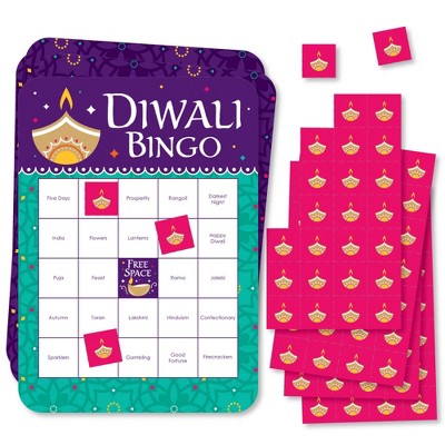 Big Dot of Happiness Happy Diwali - Bingo Cards and Markers - Festival of Lights Party Bingo Game - Set of 18