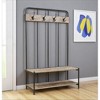 HomeRoots 71" Black And Brown Metal And Solid Wood Four Hooks Freestanding Coat Rack - 2 of 4