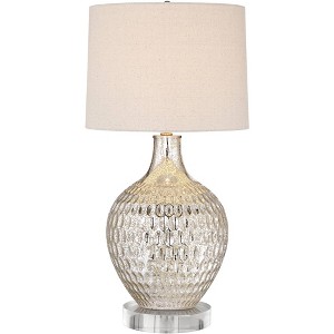 360 Lighting Waylon Modern Table Lamp with Clear Round Riser 29 1/2" Tall Mercury Glass Off White Drum Shade for Bedroom Living Room House Nightstand - 1 of 4