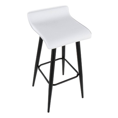 Ale White Faux Leather and Black Metal Bar Stools, Set of 2