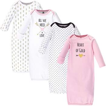 Hudson Baby Infant Girl Cotton Long-Sleeve Gowns 4pk, Heart, 0-6 Months