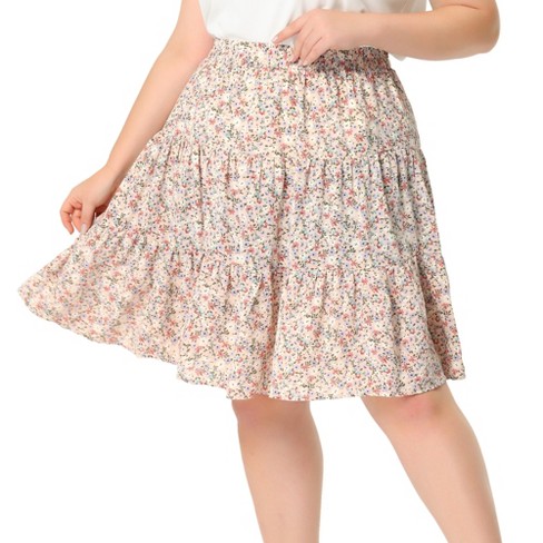 Agnes Orinda Plus Size Elastic High Waist Ruffle Pleated Midi Print A Line Skirts : Target