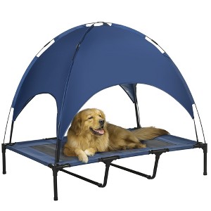 PawHut Elevated Portable Dog Cot Pet Bed with UV Protection Canopy Shade, 48 inch, Dark Blue - 1 of 4
