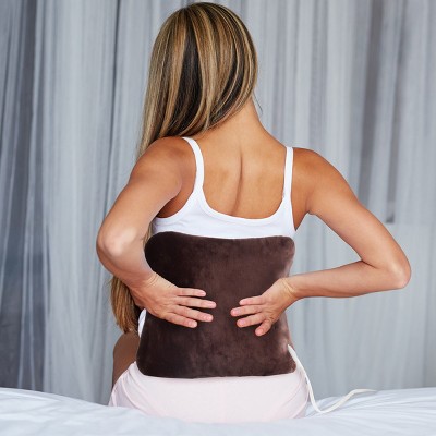 Electric Heating Pad for Full Body - Soft Plush Heat Pack with 3 Settings, Auto Shut Off, Front Clasp, and Long Detachable Cord by Bluestone (Brown)