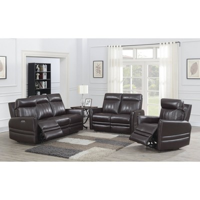 Brown Faux Leather Power Reclining Loveseat with Storage