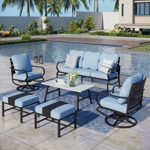 Captiva Designs 6pc Metal Patio Furniture Conversation Set with Swivel Chairs and Ottomans for Garden Porch Backyard - 1 of 4