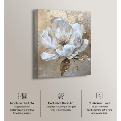 Athenas Flower Gallery Wrapped Canvas Wall Art in Gold and White, 24" x 30"