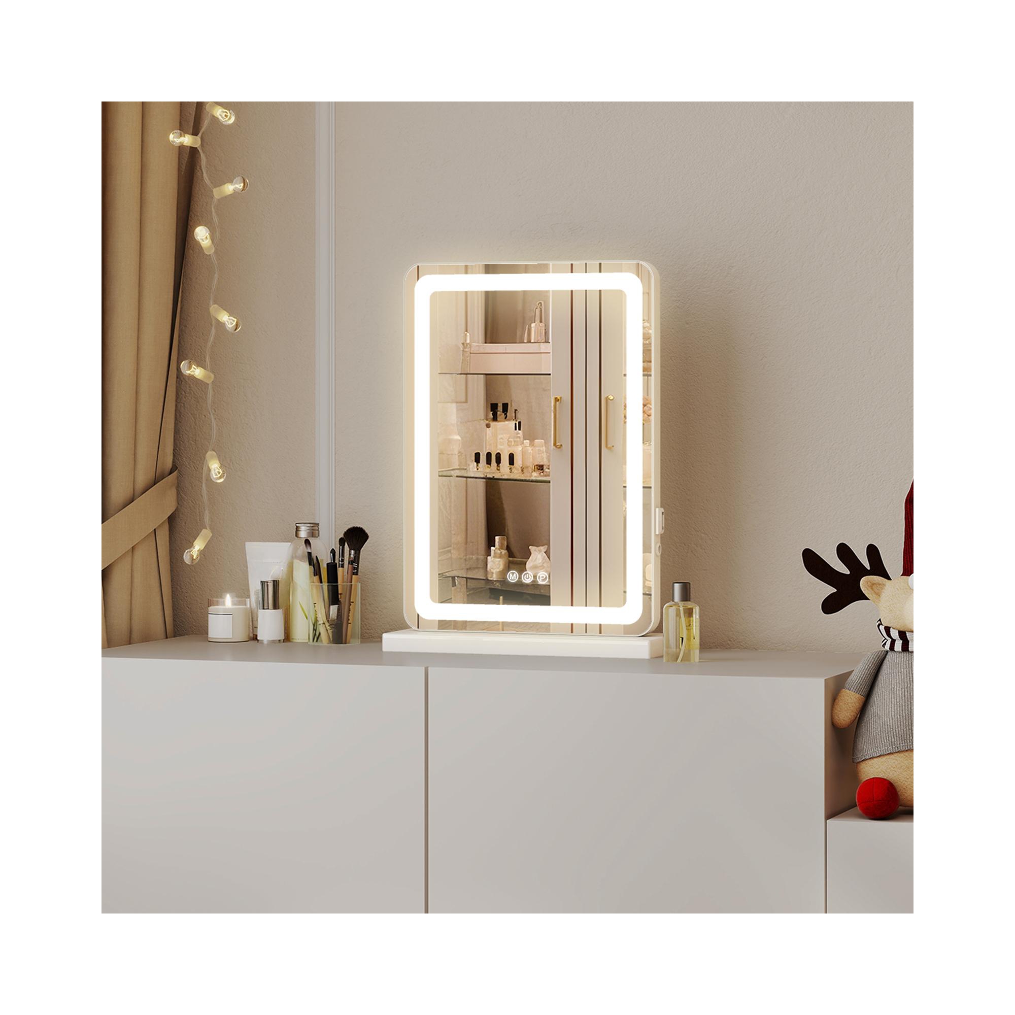 TUYOHW Chic Vanity Mirror with LED Lights,3-Mode Makeup Mirror Freestanding Tabletop Mirror for Bathroom,Touch Screen Control Desk Mirror,13"x17"