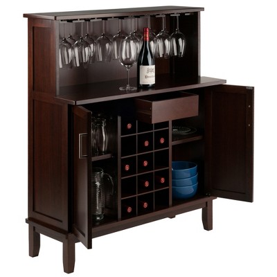 Winsome Cappuccino Wood Wine Bar with Storage and Stemware Rack