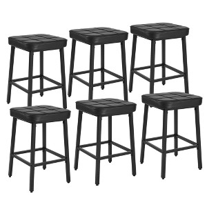 VECELO 24" Counter Height Bar Stools Set of 2/4/6, PU Leather Upholstered Barstools with Metal Frame, Backless Dining Chairs for Kitchen Island, Black - 1 of 4