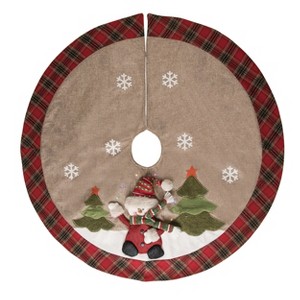 Transpac Polyester 42 in. Multicolored Christmas Light Up Rustic Snowman Tree Skirt - 1 of 2