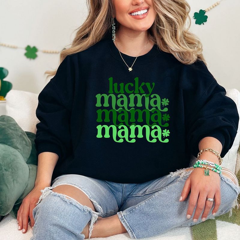 Simply Sage Market Women's Graphic Sweatshirt Lucky Mama Clovers Stacked St. Patrick's Day, 3 of 5