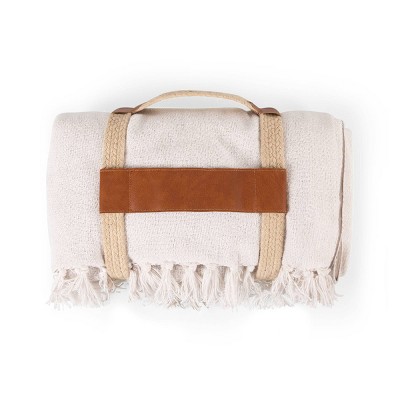 Montecito White and Taupe Cotton Polyester Picnic Blanket