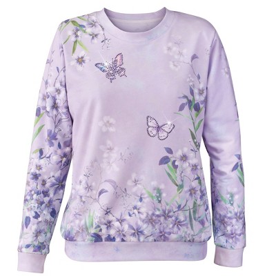 Collections Etc Butterfly Floral Sweatshirt