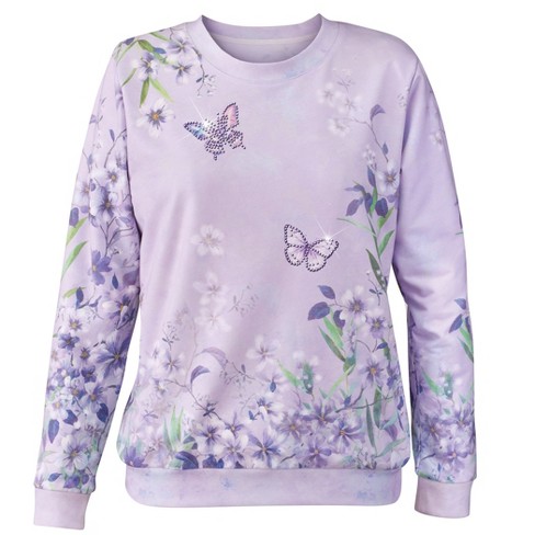 Collections Etc Butterfly Floral Sweatshirt - image 1 of 4