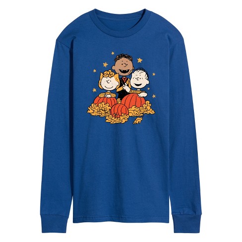 Men's Peanuts Peanuts Pumpkin Trio Long Sleeve Graphic T-shirt - Royal ...