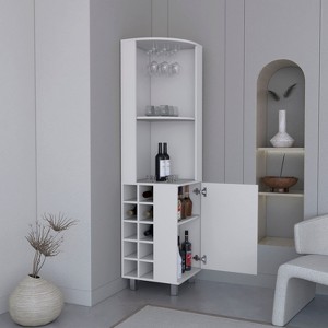 BDELITE Corner Bar Cabinet with Four Shelves, Ten Wine Bottle Cubbies and Stemware-17.7*17.7*70.8 Inch, White - 1 of 4