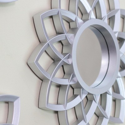 Set of 3 Matte Silver Floral Petal Wall Mirrors