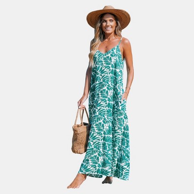 Women's Green Tropics Sleeveless Flowing Maxi Dress -Cupshe