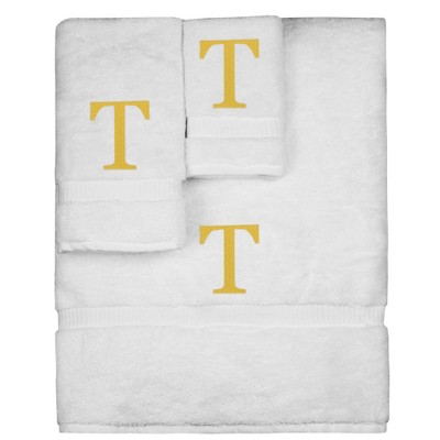 BC BARE COTTON Monogrammed Towel Set, Personalized Gift, Set of 3 - White - Gold Block