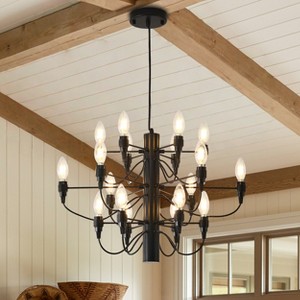 Baoure Black Farmhouse Candle Chandelier Round Rustic Modern Light Fixture High Ceiling Chandeliers 18 Light 22.5in for Living Room Dining Room Foyer - 1 of 4