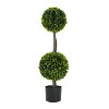 Gulches 34in Artificial Boxwood Topiary Tree Double Ball Set of 2 in Pot Green Plastic Leaves Wood Trunk Indoor Outdoor Decor - 4 of 4