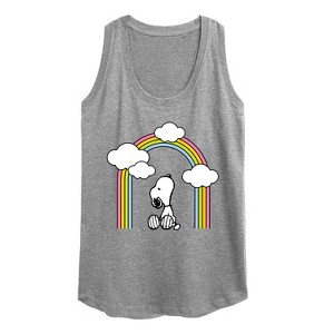 Women's - Peanuts - Snoopy Looking Up Rainbow Graphic Racerback Tank - 1 of 4