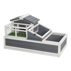 3-Room Tortoise Villa - Wooden Reptile Habitat w/ Pull-Out Tray, Ramp & Grass Mat, Open Roof for Indoor/Outdoor Use - 1 of 4