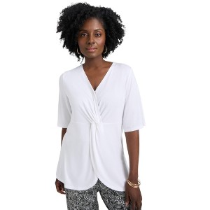 Jessica London Women's Plus Size Asymmetrical Twist Neck Tunic - 1 of 4