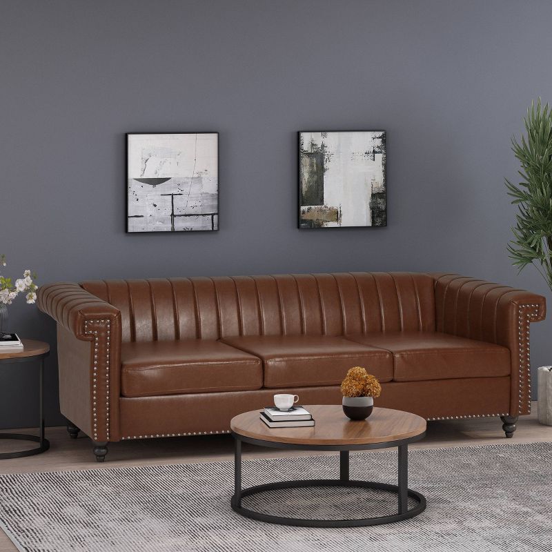 Drury Contemporary Channel Stitch 3 Seater Sofa with Nailhead Trim - Christopher Knight Home, 3 of 14