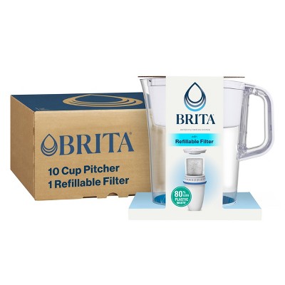 Brita 10-Cup Tahoe Water Pitcher Dispenser with Refillable Water Filter - White: Filters Chlorine