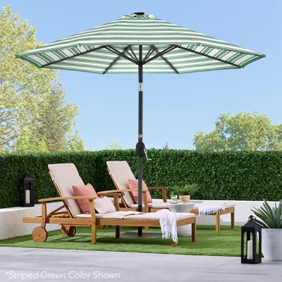 10ft Striped Black Metal Market Patio Umbrella with LED Lights
