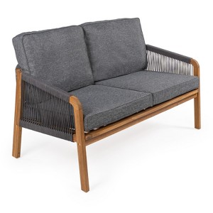 Arwen Modern Bohemian Roped Acacia Wood Outdoor Loveseat with Cushions - JONATHAN Y - 1 of 4