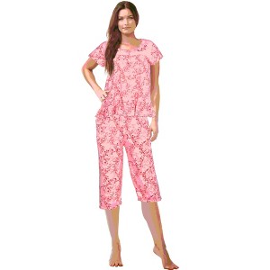 JEFFRICO Pajamas For Women Capri Set Sleepwear Soft Pajamas Short Sleeve Pajama Sleepshirt With Capri Pants - 1 of 4