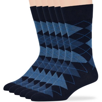 Men's Dress Socks Cotton - 6 pack- Seamless - Argyle, Dot, Striped - Shoe Size 9-12 L - Black, Brown | 7BIGSTARS KINGDOM