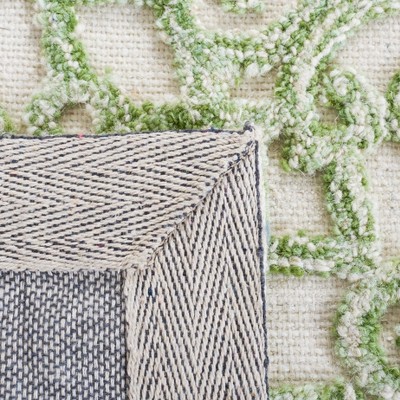 Ivory and Green Hand-Tufted Wool Square Area Rug, 6' x 6'