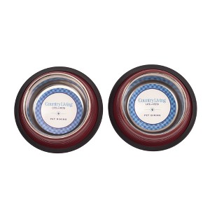 Country Living Set of 2 Ribbed Non-Slip Stainless Steel Pet Bowls – Available in 5 Sizes & 4 Color Options - 1 of 4