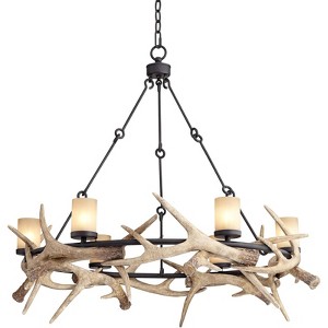 Franklin Iron Works Antler Lodge Black Chandelier 36 3/4" Wide Farmhouse Rustic Antler Deer Horn 6-Light LED Fixture for Dining Room Kitchen Island - 1 of 4