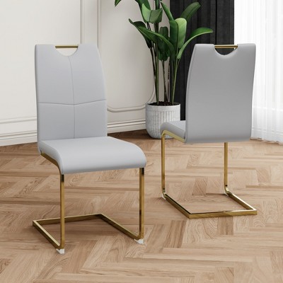 Grungis Faux Leather Armless Kitchen Chair Set of 2,Upholstered Dining Chairs with Gold Chrome Metal Legs for Dining Room,Kitchen