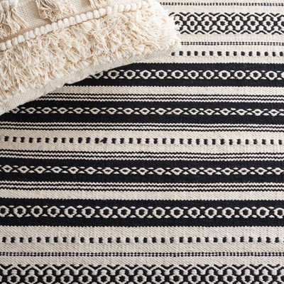 Black and Ivory 4' x 6' Handmade Cotton Area Rug