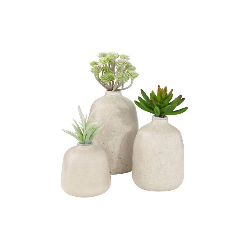 Set of 3 Terracotta Vases with Pitted Sand Finishes Light Gray - Storied Home, 4 of 6