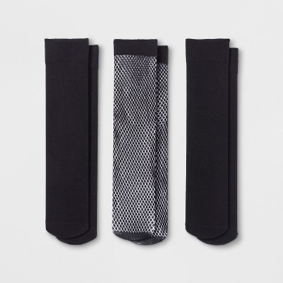 Women's 3pk Geometric Net and Opaque Trouser Socks - A New Day™ Black 4-10