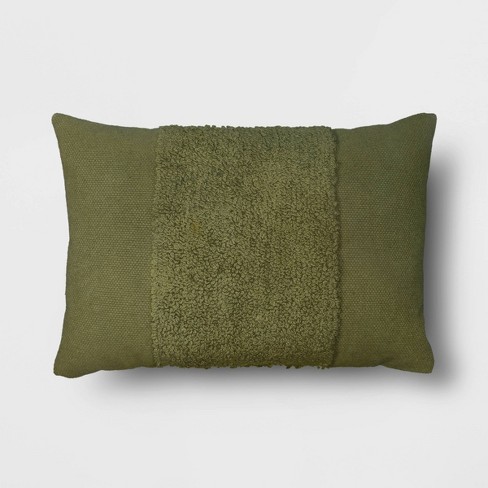 Cotton Tufted Lumbar Throw Pillow Olive Green Threshold Geometric Pattern Indoor Rectangle Decorative Cushion Target