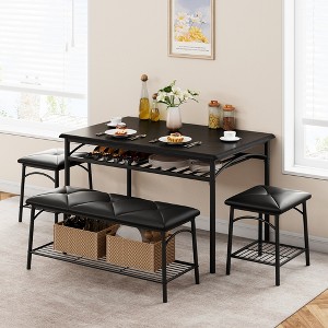 Modern Dining Set for 4, Wood Tabletop, 2 Padded Chairs, 1 Bench, Metel Frame, for Small Spaces, Apartments, Restaurants - 1 of 4